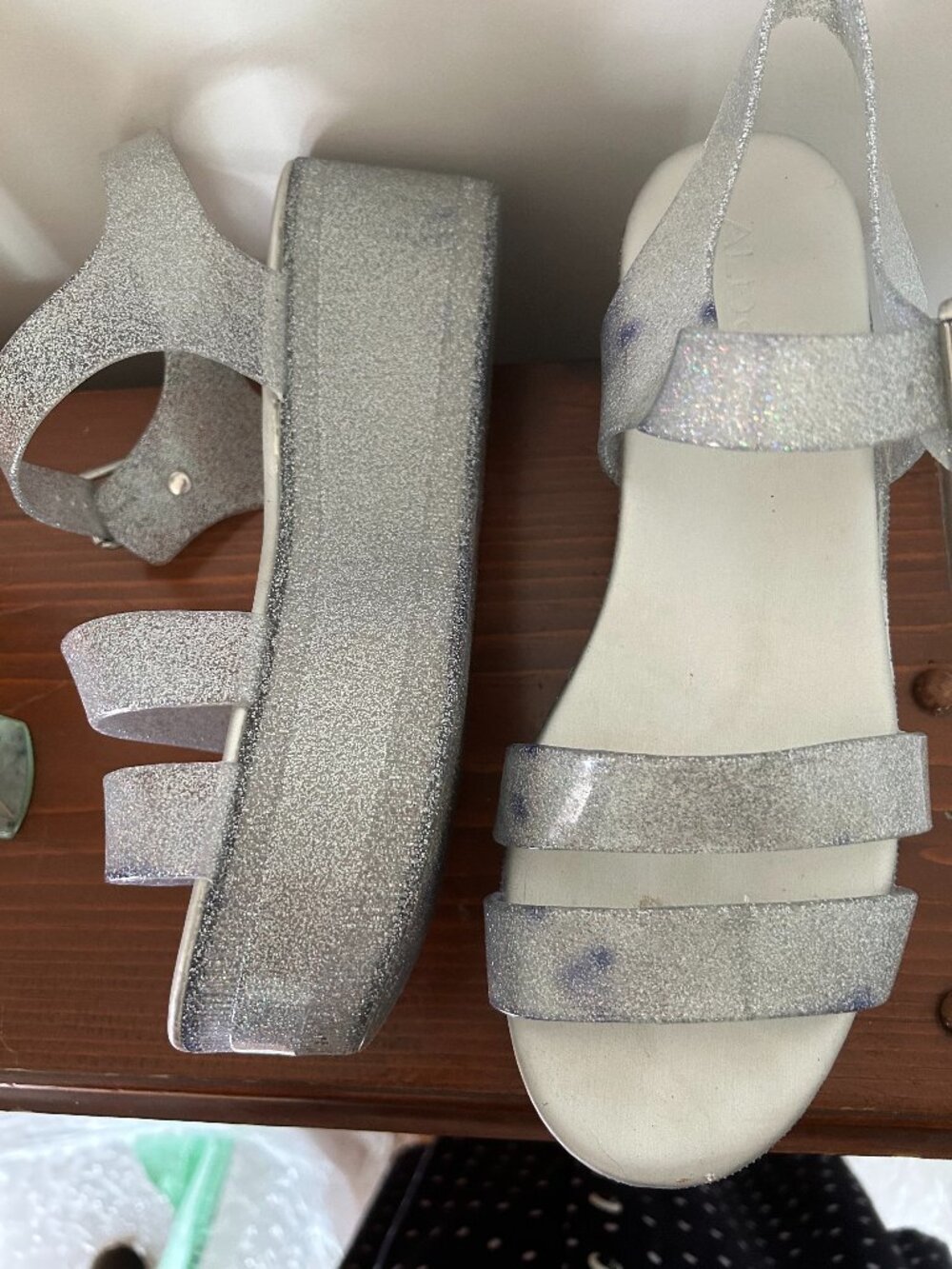 Size 10 Silver glitter platforms Aldo